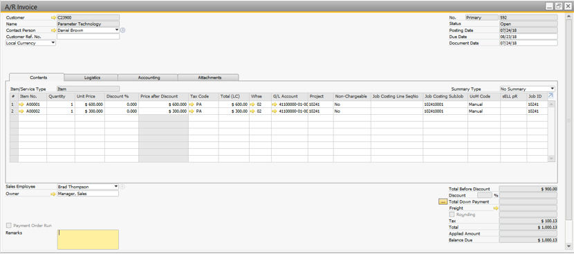 Invoicing from SAP Business One – Eralis Software Inc.